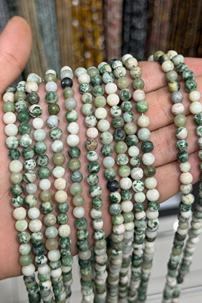 Uçar Doğaltaş Jasper Doğal Taş Parlak Benekli Yeşil Küre Kesim 6mm Dizi [AB]