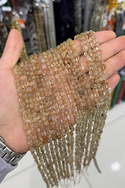 Uçar Doğaltaş Gold Beril Taşı Tımbıl Kesim Parlak Gold 4x6mm Doğal Taş Dizi [AA]