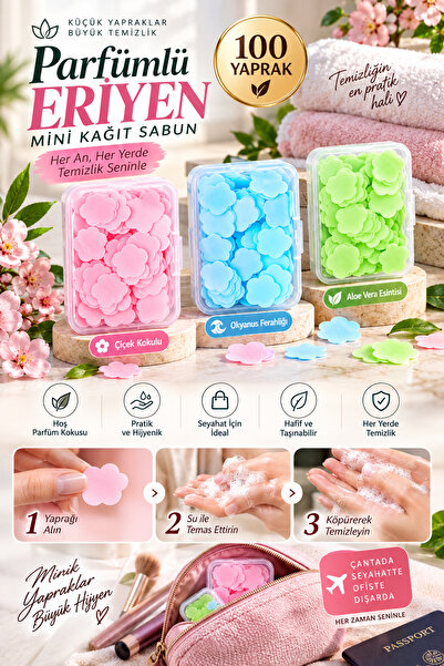 Tasarım Evi 100 Yaprak Parfümlü Eriyen Mini Kağıt Sabun Öğrenci Çocuk Okul De...