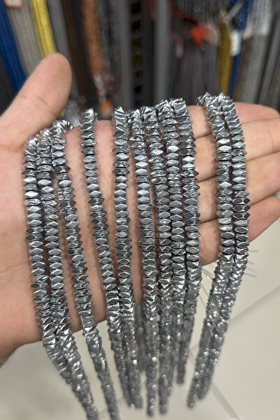 Uçar Doğaltaş Hematit Taşı Rondela Kesim Parlak Gümüş 6x3mm Doğal Taş Dizi