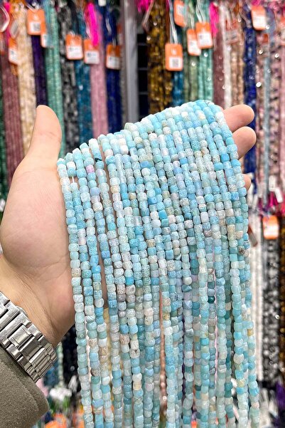 Uçar Doğaltaş Yengeç Akik Taşı Küp Kesim Mat Mavi 6x6mm Doğal Taş Dizi [AA]