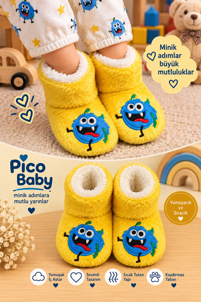 Pico Baby Bebek & Çocuk Kaydırmaz Tabanlı Ev Botu / Panduf / Kışlık Peluş Bot...