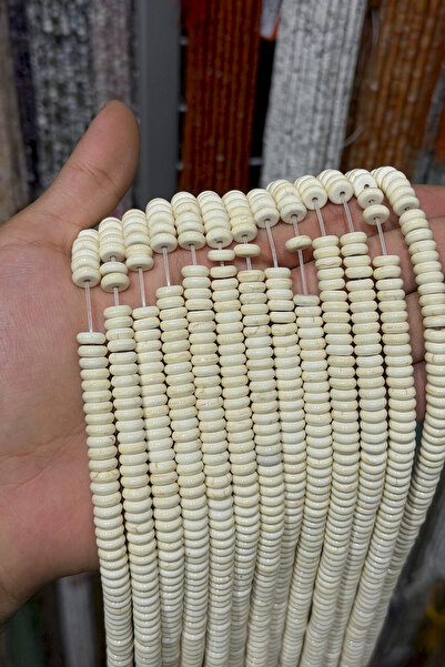 Uçar Doğaltaş Sıkma Turkuaz Rondela Kesim Beyaz 8mm Doğal Taş Dizi