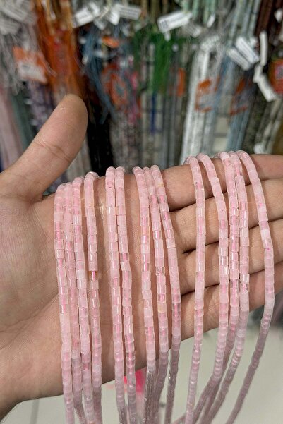 Uçar Doğaltaş Pembe Kuvars Taşı Silindir Kesim Parlak 4x4mm Doğal Taş Dizi [AA]