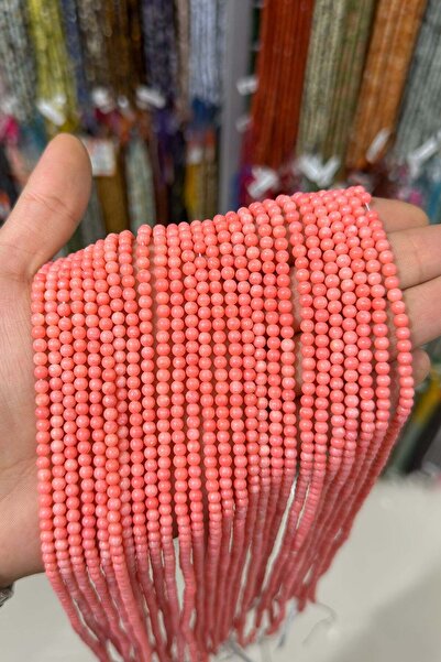 Uçar Doğaltaş Mercan Taşı Küre Kesim Parlak Pembe 4mm Doğal Taş Dizi [AA]