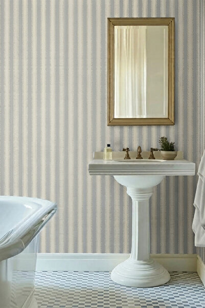Bien Duvar Kağıtları Grandeco Little Florals 4104 Flores Románticas Dokulu Gri Tonlarında Çizgili Lüks Bir İthal Duvar Kağıdı 53x1000cm, 5m2