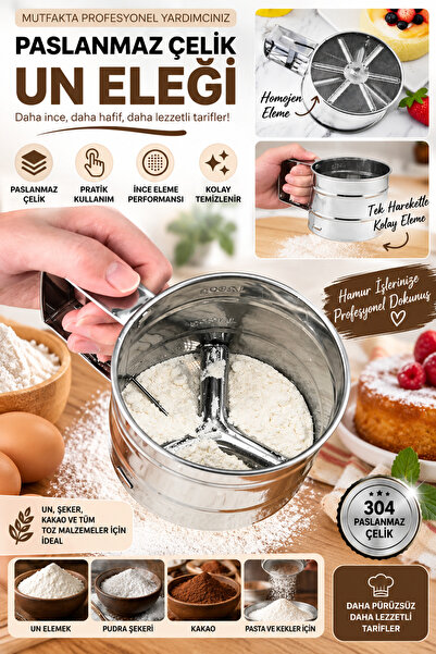 Tasarım Evi Metal Lux Stainless Steel Practical Flour Sieve Pastry Supplies, ...