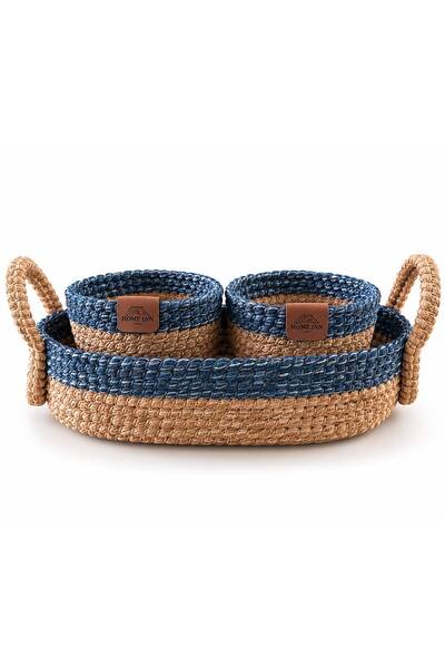 home inn 3-Piece Organizer Basket Set Stain-Proof Blue -Natural