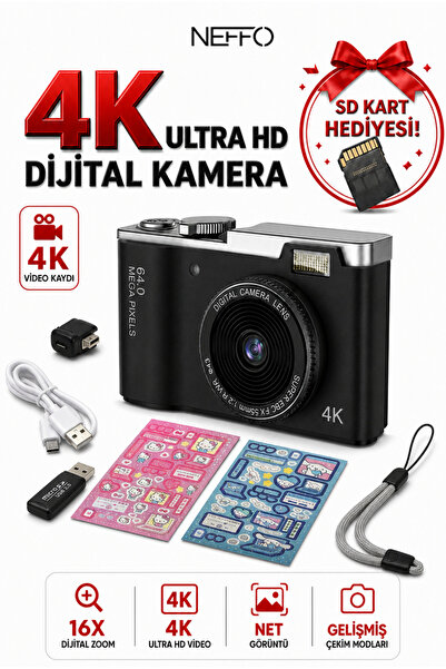 NEFFO Dijital Fotoğraf Makinesi | 64MP | 8X Dijital Zoom | Video & Selfie Des...