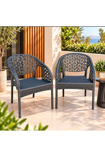 ZİYNET HOME 2 Adet Lotus Bahçe Balkon Sandalyesi 2 Adet Rattan Desenli Sandal...