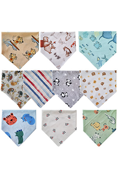 Baby Minik Triangle Scarf Combed Cotton Drool and Feeding Bib 10 Pieces