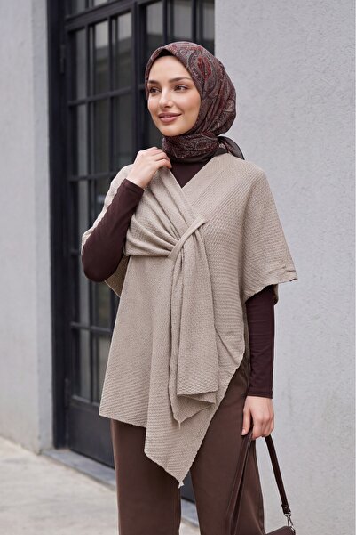 Modamorfo Casual Cut Daily Knitwear Poncho -Mink