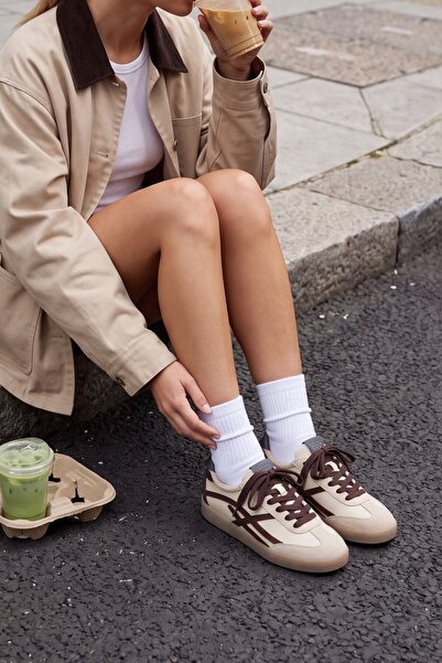 Marjin Kadın Sneaker Bağcıklı Spor Ayakkabı Alvena Kahve