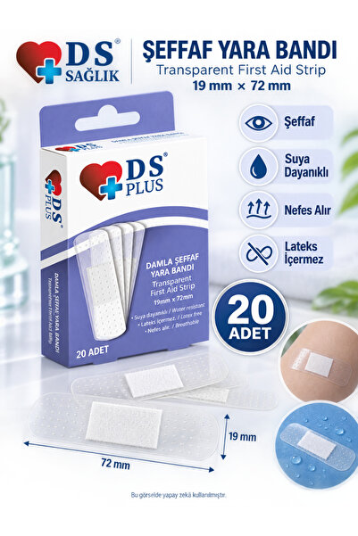 DS Sağlık Yara Bandı ŞEFFAF  transparent  First AİD Strip 19mm x 72 mm 20 ADET