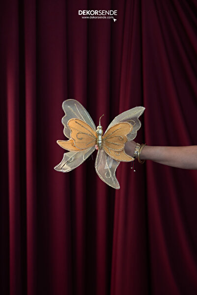 Dekorsende Christmas Ornament Ponsetya Butterfly Glitter Gold 32 cm