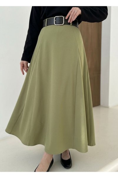 Lunsera Store Butterfly Detailed Dabıl Skirt-Light Khaki