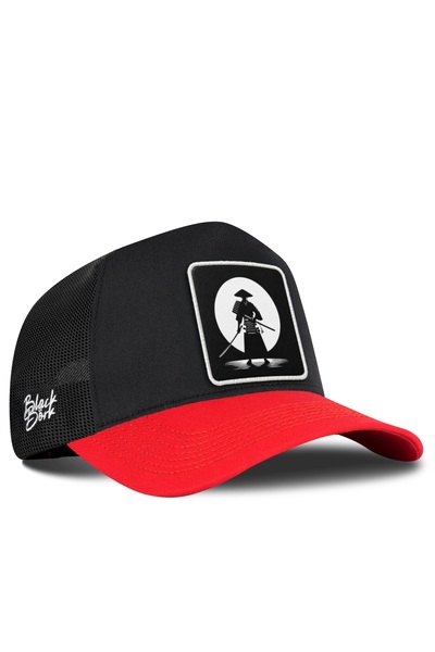 BlackBörk Red-Black Trucker Hat with Samurai Logo