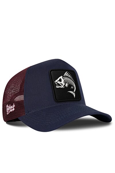 BlackBörk Fish Logo Navy Blue-Claret Red Trucker Hat