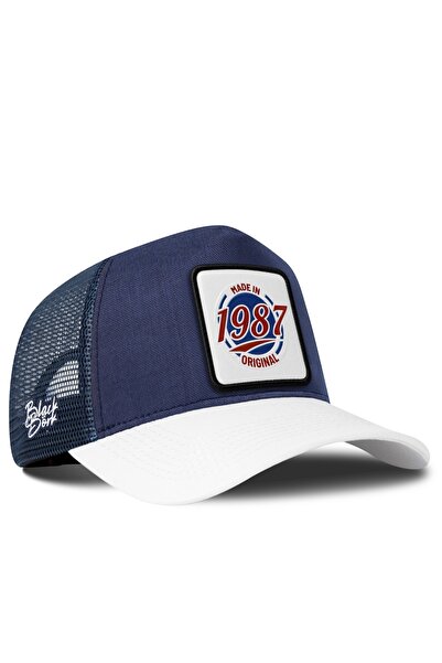 BlackBörk Made in 1987 Logolu Cordura Beyaz-Lacivert Trucker Şapka