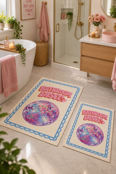 Zetahalı Digital Printing Washable Non-Slip Base 2-Piece Bathroom Mat Set 40X60 60X100