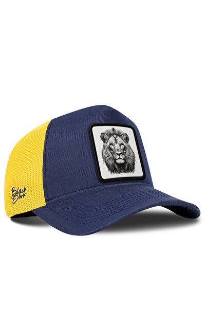 BlackBörk Lion Logo Cordura Navy Blue-Yellow Trucker Hat