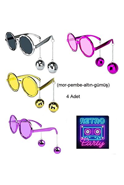 partidolu Retro Partisi Sallanan Disko Topları Gözlük Karışık Renk 4 Adet hal...