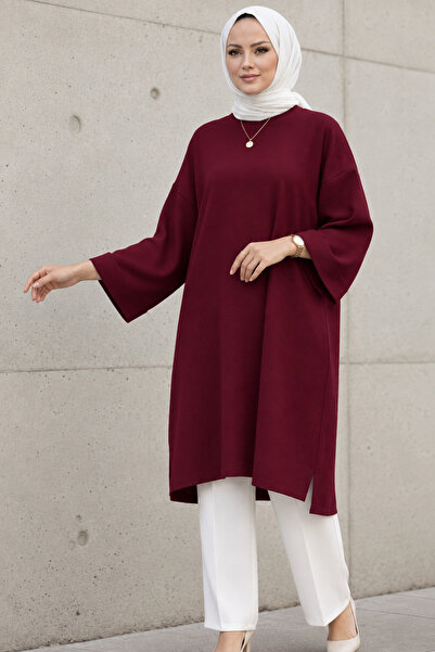 Mina Terzi&Butik Pamuklu Duble Kol Mini Yırtmaçlı Tunik