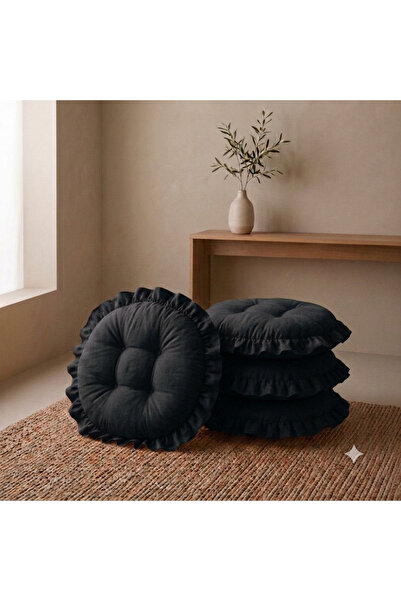 MİNDERHAN SAÇAKLI FIRFIRLI OVAL SANDALYE MİNDERİ 40X40 CM ( 4 ADET )