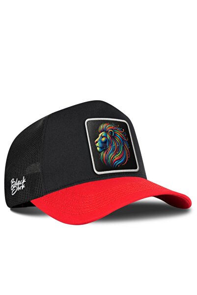 BlackBörk Red-Black Trucker Hat with Lion Logo