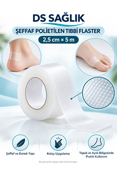 DS Sağlık Şeffaf Polietilen Tıbbi Plaster Hipoalerjenik 5m X 2,5 Cm