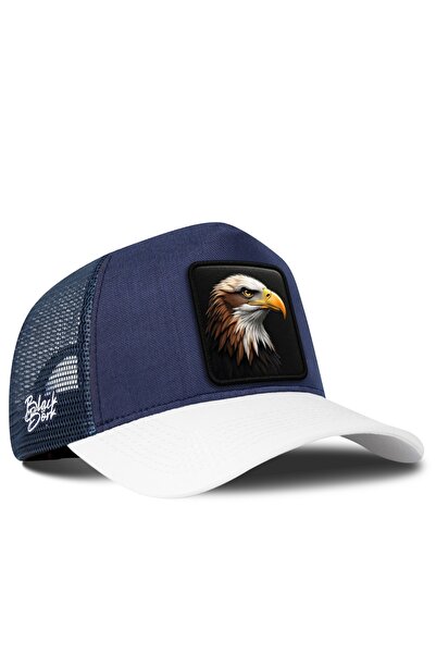 BlackBörk Eagle Logo Cordura White-Navy Blue Trucker Hat