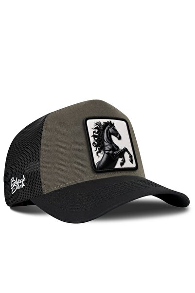 BlackBörk Black-Khaki Trucker Hat with Horse Logo