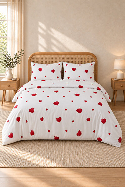 Boreas Home طقم غطاء لحاف مزدوج مع ملاءة قطنية مرنة على شكل قلب صغير مقاس 200...