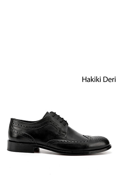GÖNDERİ(R) Men's Black Laced Leather Sole Genuine Leather Classic Shoes