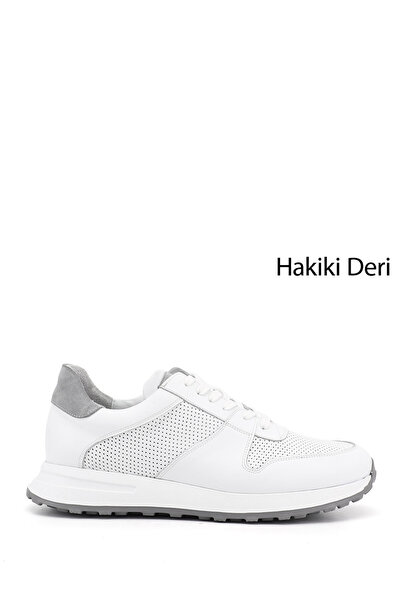 GÖNDERİ(R) Men's White Lace-Up Genuine Leather Comfort Sneaker