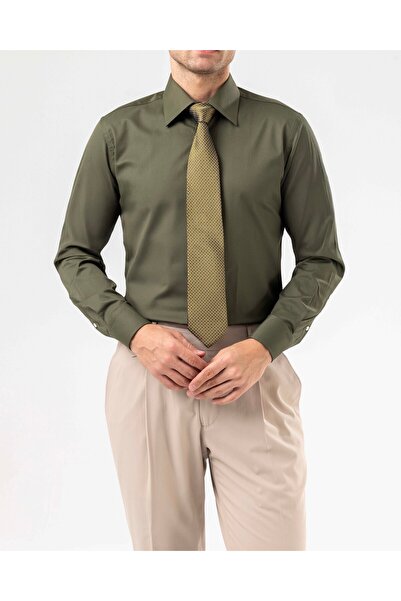 TerziAdemAltun Drytech slim fit su itici leke tutmaz erkek gömlek haki T14343