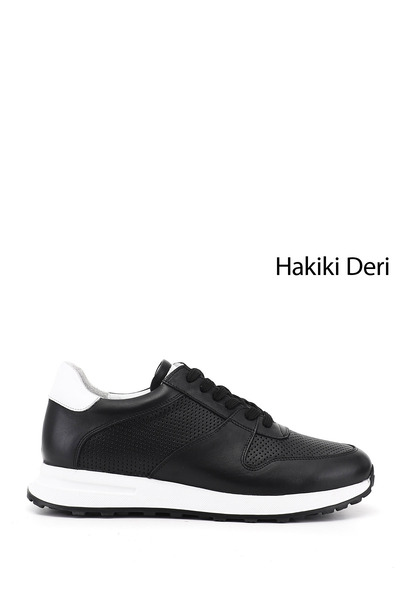 GÖNDERİ(R) Erkek Siyah Bağcıklı Hakiki Deri Comfort Sneaker