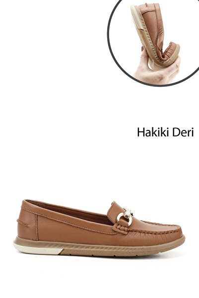 GÖNDERİ(R) Women's Tan Antique Buckle Rok Genuine Leather Comfort Loafer