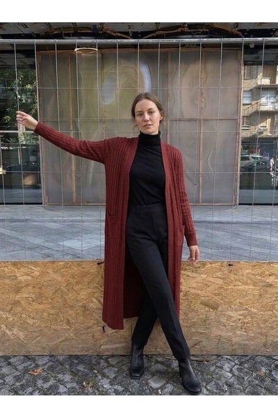 onno style woman Standard Size Long Knitted Fiber Women's Jacket
