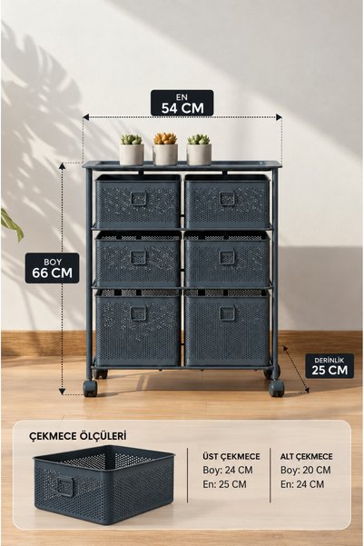 MİHMAN HOME 3 Katlı 6 Çekmeceli Metal Raf
