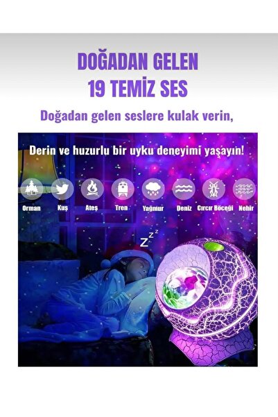 fortrek Dinozor Yumurtası Galaxy Projektör, Gökyüzü Projeksiyon Gece Lambası, USB Girişli Bluetooth Hoparlör