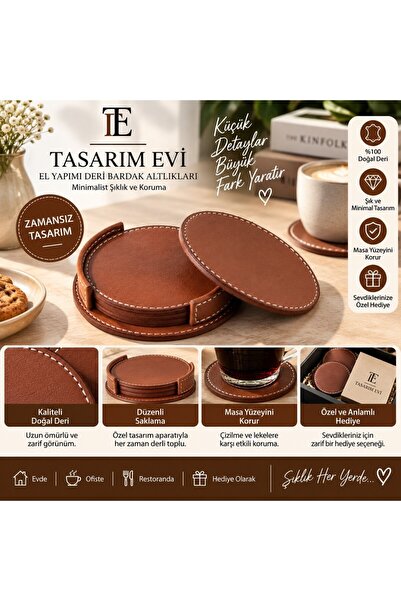 Tasarım Evi حامل أكواب من الجلد الصناعي للشاي والقهوة، ملحق لطاولة المكتب، حا...