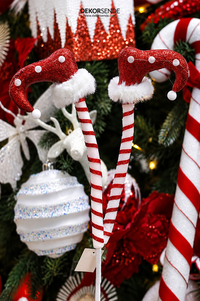 Dekorsende Christmas Ornament Glittered Inverted Leg Branch Red White 75 cm