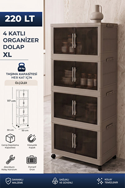 Kitchen Life XL 4 Katlı Tekerlekli İstiflenebilir Portatif Katlanabilir Çok A...