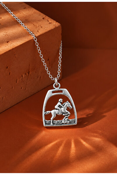 Silvari Silver At Binici Jokey Parlak Unisex Tasarım 925 Ayar Gümüş Kolye