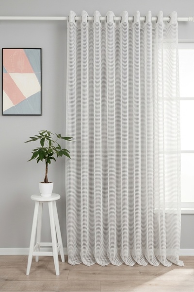 MebelPort Curtain File Tül Perde Kuş gözü Dikim şekli Beyaz Renk