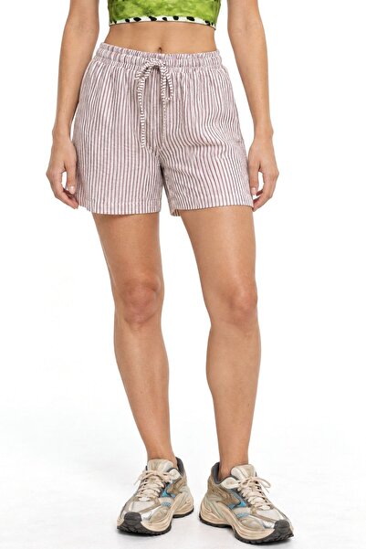 Hiccup Mixray High Waist Striped Wide Leg Shorts