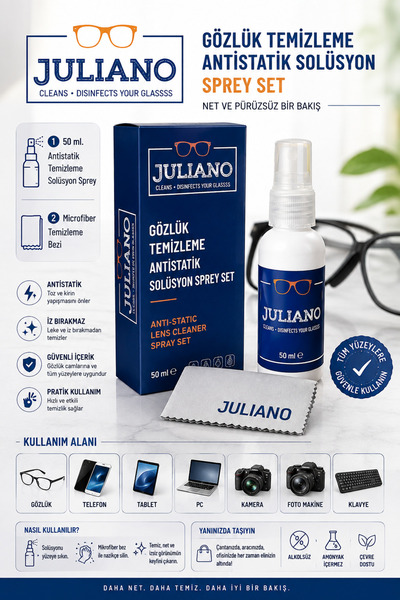 JULIANO Gözlük Temizleme Antistatik Solusyon Sprey Set