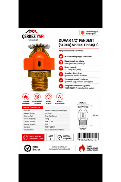 Genel Markalar Duyar 1/2” Pendent (Sarkık) Sprinkler Başlığı