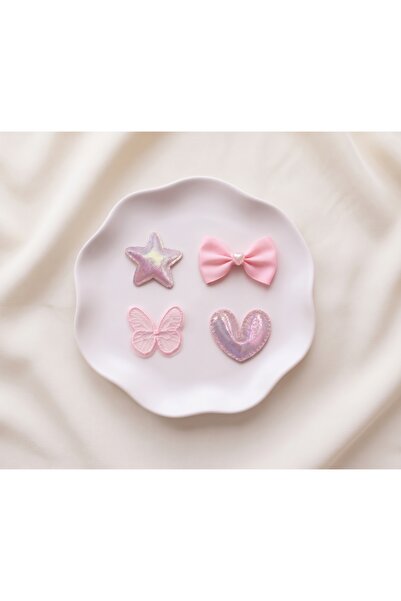 Jeevee Hairless Baby Hair Clips Set of 4 - Bow & Butterfly Heart Star Light Pink